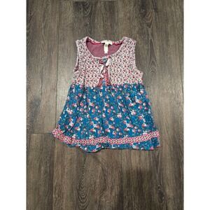 Matilda Jane Girls Mixed Floral Sleeveless Tunic Top Blue Pink Boho Size 2
